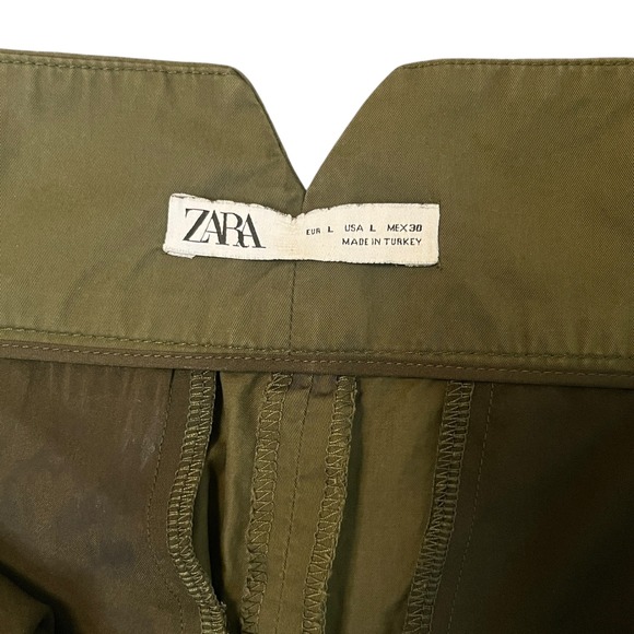 Zara Palazzo Wide Leg Pleated Trousers High Waist Pants Women's Size L Green - Picture 3 of 10